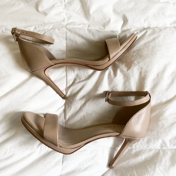 ESSEX LANE Adinan Leather Minimalist Nude Beige Open Toe Heels Womens 7