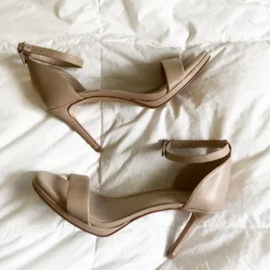 ESSEX LANE Adinan Leather Minimalist Nude Beige Open Toe Heels Womens 7