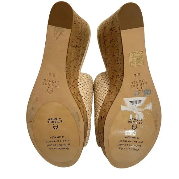 Etienne Aigner Slip-On Wedge Sandal Size 8.5 Tan Open toe