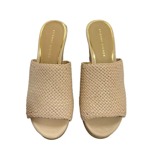Etienne Aigner Slip-On Wedge Sandal Size 8.5 Tan Open toe