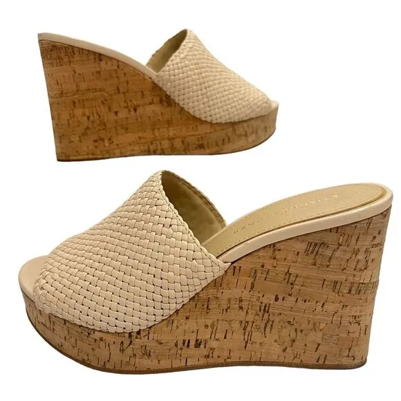 Etienne Aigner Slip-On Wedge Sandal Size 8.5 Tan Open toe