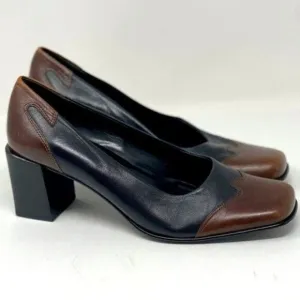 Etienne Aigner Gaze leather heels 7.5M BoxN  color block black brown square toe