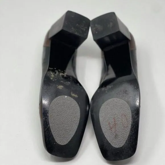 Etienne Aigner Gaze leather heels 7.5M BoxN  color block black brown square toe
