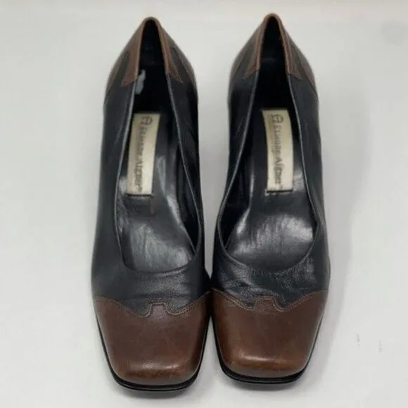 Etienne Aigner Gaze leather heels 7.5M BoxN  color block black brown square toe