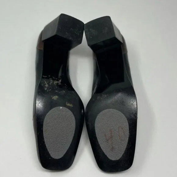 Etienne Aigner Gaze leather heels 7.5M BoxN  color block black brown square toe