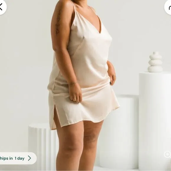 Ettitude Oat Sateen Slip Dress size Small