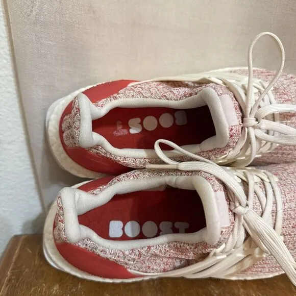 EUC adidas Ultra Boost 4.0 Chalk White Active Red Womans 6 DB3209 Shoes Running