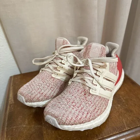 EUC adidas Ultra Boost 4.0 Chalk White Active Red Womans 6 DB3209 Shoes Running