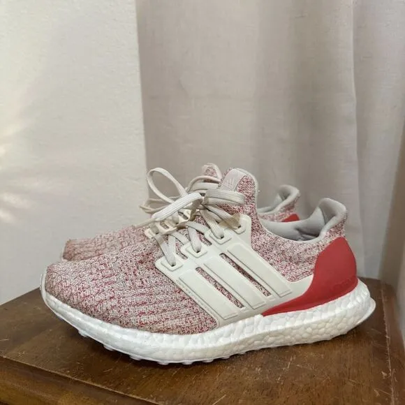 EUC adidas Ultra Boost 4.0 Chalk White Active Red Womans 6 DB3209 Shoes Running