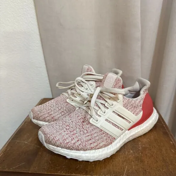 EUC adidas Ultra Boost 4.0 Chalk White Active Red Womans 6 DB3209 Shoes Running