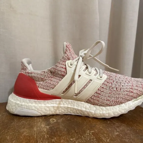 EUC adidas Ultra Boost 4.0 Chalk White Active Red Womans 6 DB3209 Shoes Running