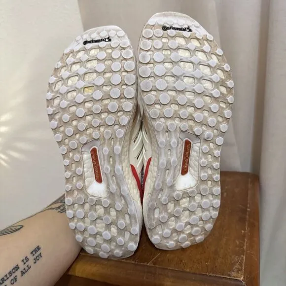 EUC adidas Ultra Boost 4.0 Chalk White Active Red Womans 6 DB3209 Shoes Running
