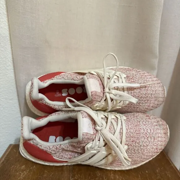 EUC adidas Ultra Boost 4.0 Chalk White Active Red Womans 6 DB3209 Shoes Running