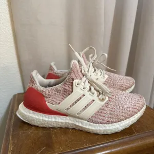 EUC adidas Ultra Boost 4.0 Chalk White Active Red Womans 6 DB3209 Shoes Running