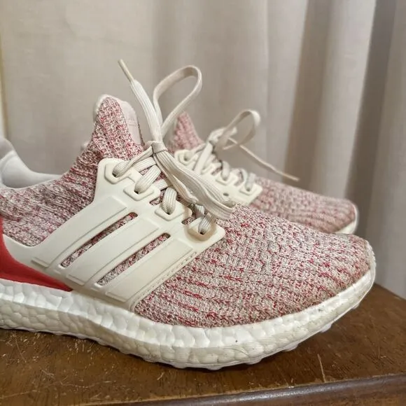 EUC adidas Ultra Boost 4.0 Chalk White Active Red Womans 6 DB3209 Shoes Running