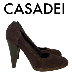 EUC CASADEI BROWN SUEDE HEELS 8 B LIKE NEW IN BOX