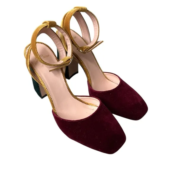 EUC - J. Crew Velvet Color-block Harlow Heels - size 9