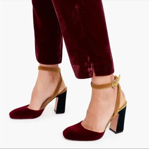 EUC - J. Crew Velvet Color-block Harlow Heels - size 9