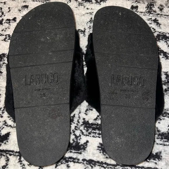 EUC LABUCQ MO Slides Sandal Genuine Leather Black Shearling Italy Size 38 Luxury