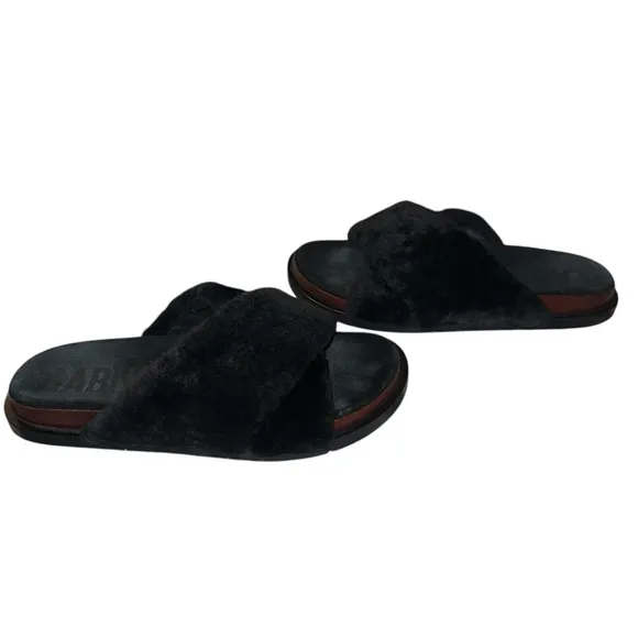 EUC LABUCQ MO Slides Sandal Genuine Leather Black Shearling Italy Size 38 Luxury