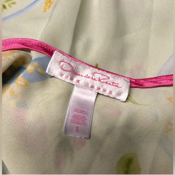 EUC Oscar de la Renta Green &amp; Pink Floral Lingerie Slip Dress size small