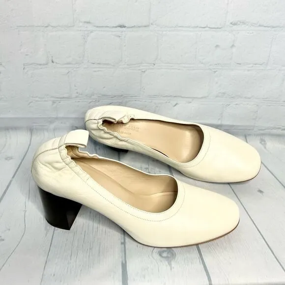 Everlane bone ivory leather chunky block heels size 7.5 NEW