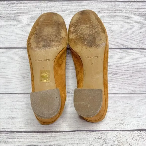 EVERLANE Camel Suede Block Heel Pumps size‎ 7 Elastic Back Ballet Made in Italy