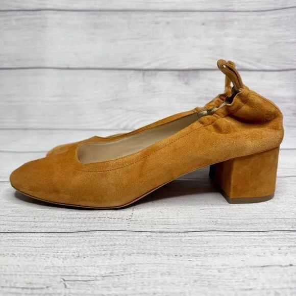 EVERLANE Camel Suede Block Heel Pumps size‎ 7 Elastic Back Ballet Made in Italy