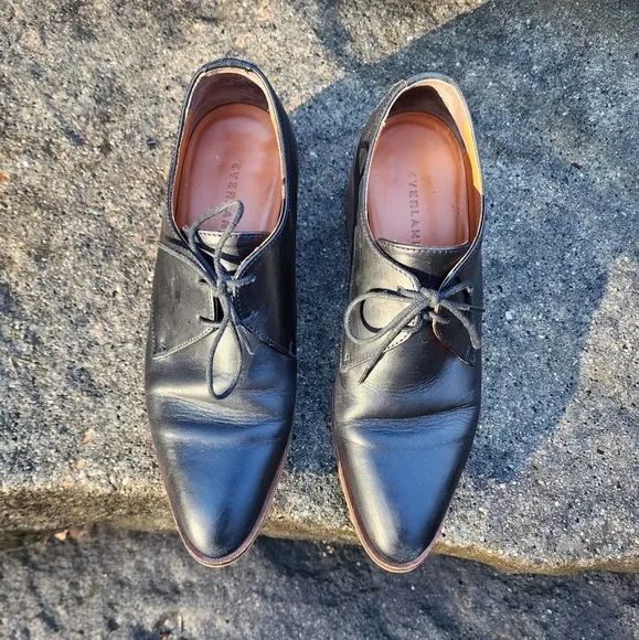 Everlane Heeled Black Italian Leather Lace Up Oxfords