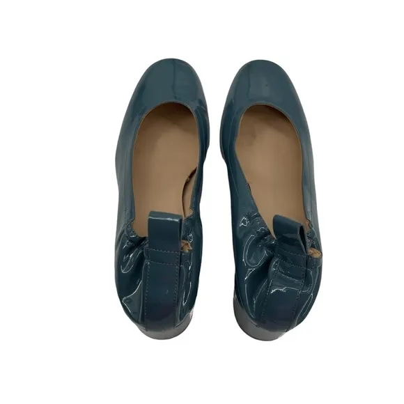 Everlane Patent Blue Green Closed Square Toe Block Heels Size 8 1/2 Women's