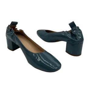 Everlane Patent Blue Green Closed Square Toe Block Heels Size 8 1/2 Women's