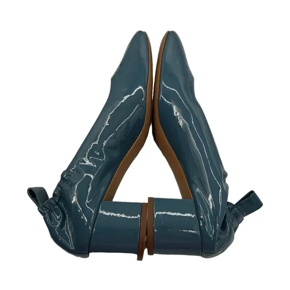 Everlane Patent Blue Green Closed Square Toe Block Heels Size 8 1/2 Women's