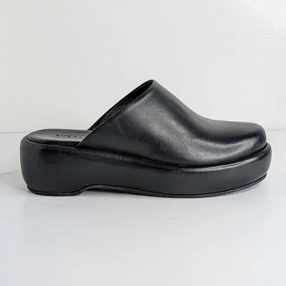 Everlane Shoes Puffa Womens 7.5 Black Leather Platform Mules Clogs Closed Toe