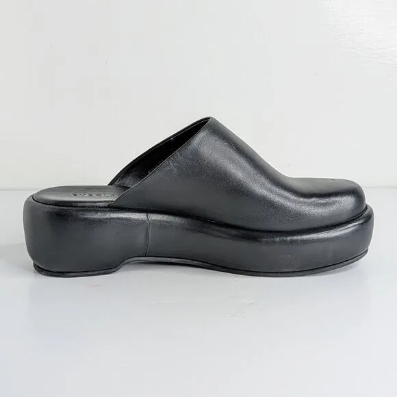 Everlane Shoes Puffa Womens 7.5 Black Leather Platform Mules Clogs Closed Toe