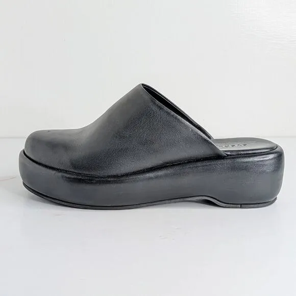 Everlane Shoes Puffa Womens 7.5 Black Leather Platform Mules Clogs Closed Toe