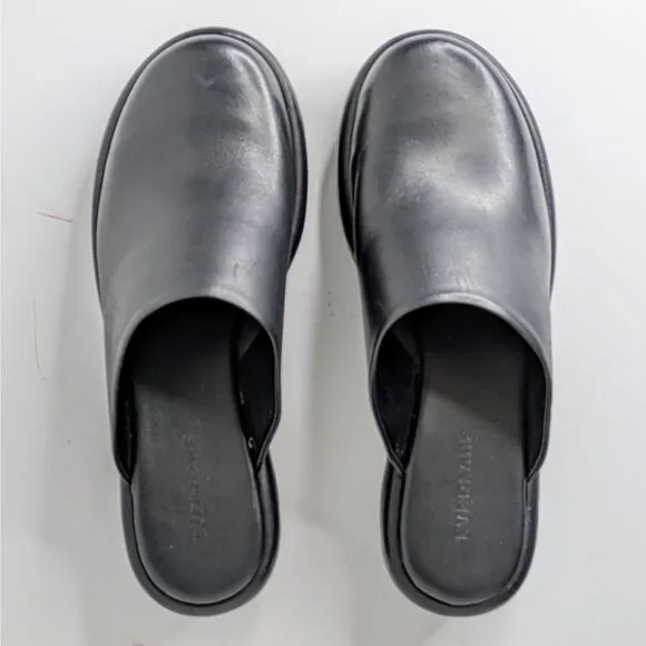Everlane Shoes Puffa Womens 7.5 Black Leather Platform Mules Clogs Closed Toe