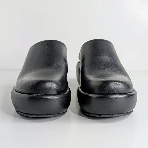 Everlane Shoes Puffa Womens 7.5 Black Leather Platform Mules Clogs Closed Toe