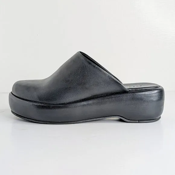 Everlane Shoes Puffa Womens 7.5 Black Leather Platform Mules Clogs Closed Toe