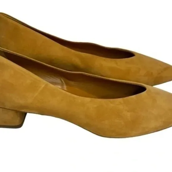 Everlane The V Heel Mustard Yellow Suede Block Heels