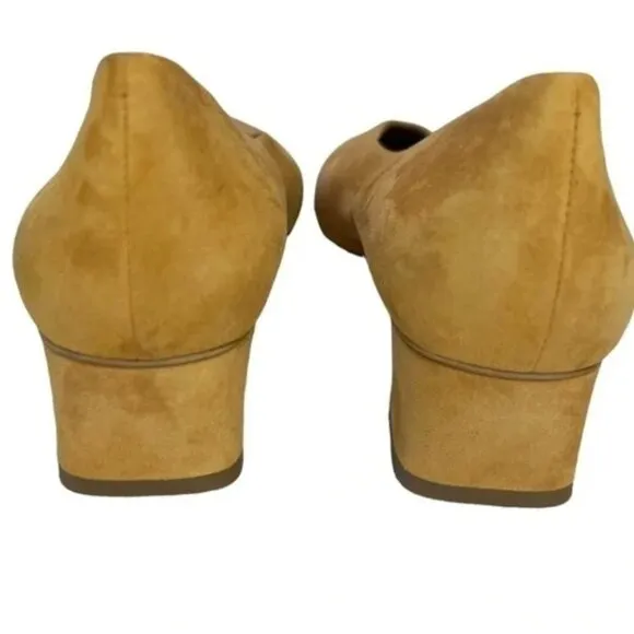 Everlane The V Heel Mustard Yellow Suede Block Heels