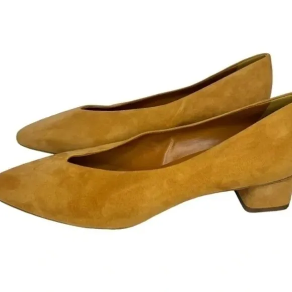 Everlane The V Heel Mustard Yellow Suede Block Heels