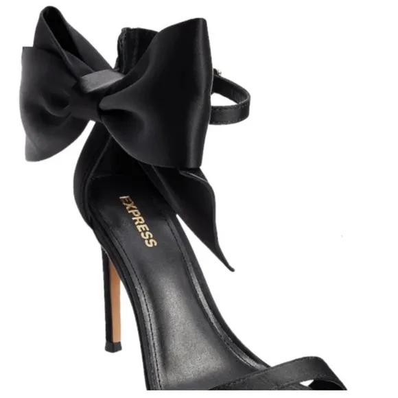 Express Women’s Black Ankle Oversized Bow Open Toe Heels Size 7