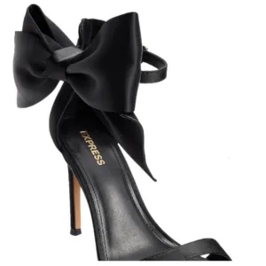 Express Women’s Black Ankle Oversized Bow Open Toe Heels Size 7