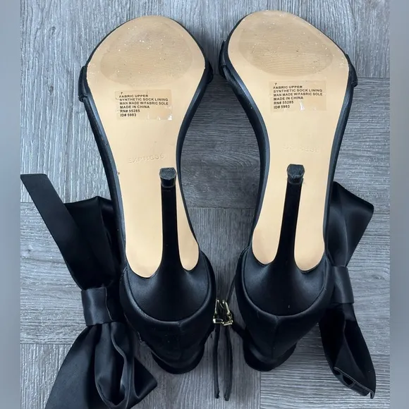 Express Women’s Black Ankle Oversized Bow Open Toe Heels Size 7