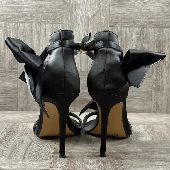 Express Women’s Black Ankle Oversized Bow Open Toe Heels Size 7