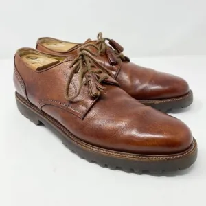 Faconnable Cognac Brown Leather Oxfords Men's Size 10.5 Lace Up Vibram Lug Sole