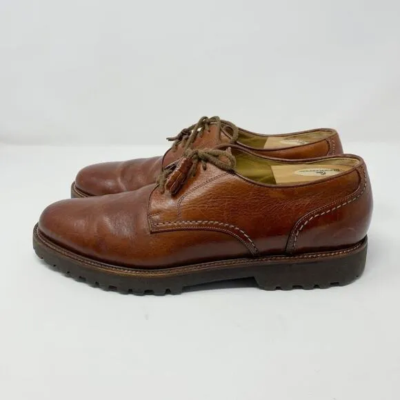 Faconnable Cognac Brown Leather Oxfords Men's Size 10.5 Lace Up Vibram Lug Sole