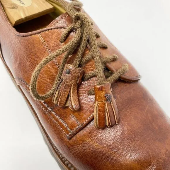 Faconnable Cognac Brown Leather Oxfords Men's Size 10.5 Lace Up Vibram Lug Sole