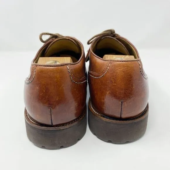 Faconnable Cognac Brown Leather Oxfords Men's Size 10.5 Lace Up Vibram Lug Sole
