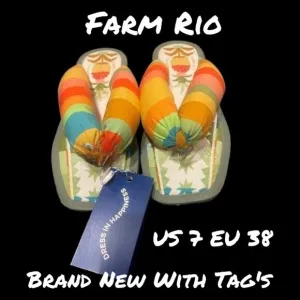 Farm Rio  Flip Flop Sandals Slides Puffy Rainbow Pineapple Women US 7 EU 38 New